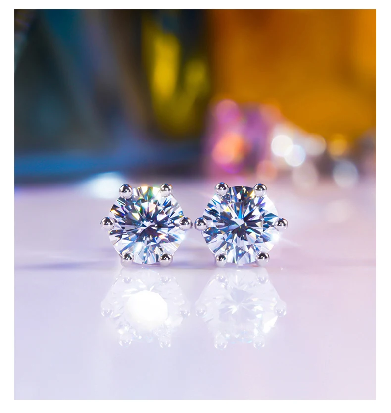 NKHOG Real 2 Carat 8mm Moissanite Stud Earrings For Women Screw Thread Ear Studs 925 Sterling Silver Jewelry Pass Diamond Test