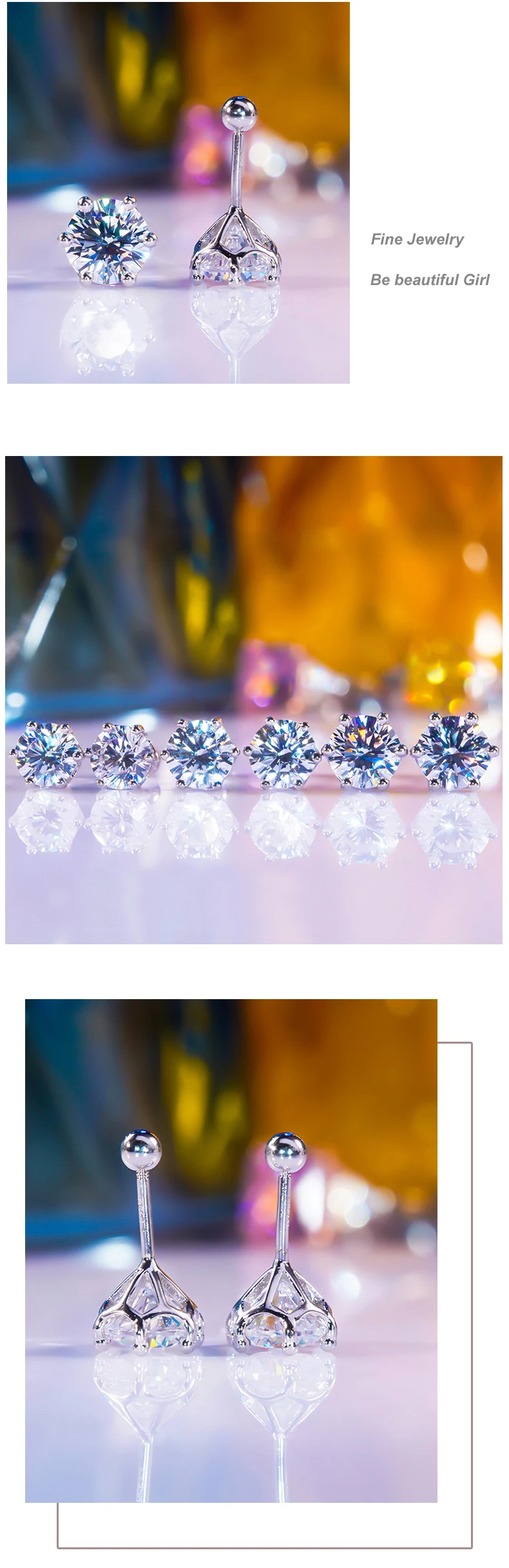 NKHOG Real 2 Carat 8mm Moissanite Stud Earrings For Women Screw Thread Ear Studs 925 Sterling Silver Jewelry Pass Diamond Test