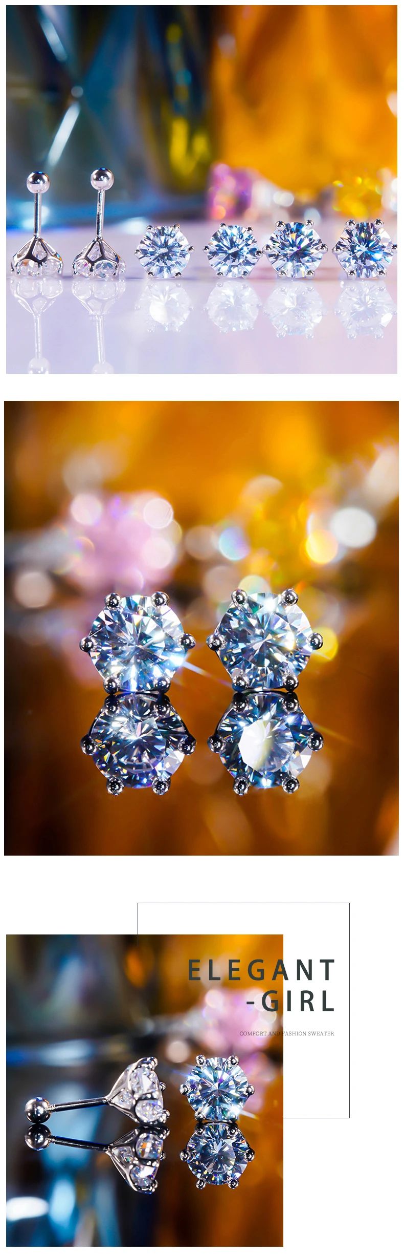 NKHOG Real 2 Carat 8mm Moissanite Stud Earrings For Women Screw Thread Ear Studs 925 Sterling Silver Jewelry Pass Diamond Test
