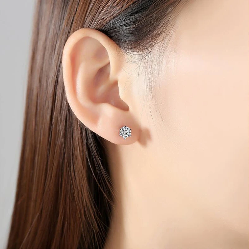 NKHOG Real 2 Carat 8mm Moissanite Stud Earrings For Women Screw Thread Ear Studs 925 Sterling Silver Jewelry Pass Diamond Test