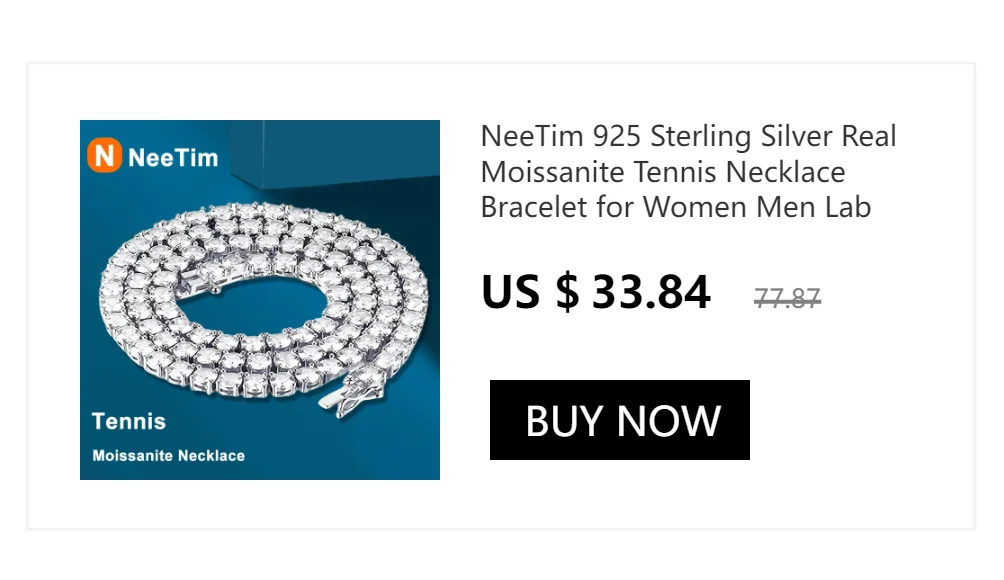 NeeTim 1CT Moissanite Sparkling Necklace For Woman Pendant 925 Silver Plated with White Gold Chains Party Bridal Fine Jewelry