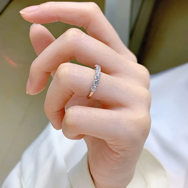 NeeTim Full Moissanite Ring for Women S925 Sterling Silver with White Gold Plated Wedding Bridal Band Rings Sparkling Jewelry