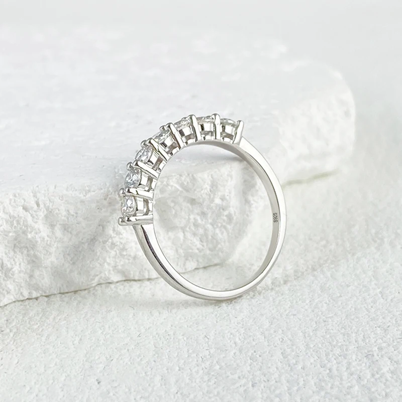 NeeTim Full Moissanite Ring for Women S925 Sterling Silver with White Gold Plated Wedding Bridal Band Rings Sparkling Jewelry