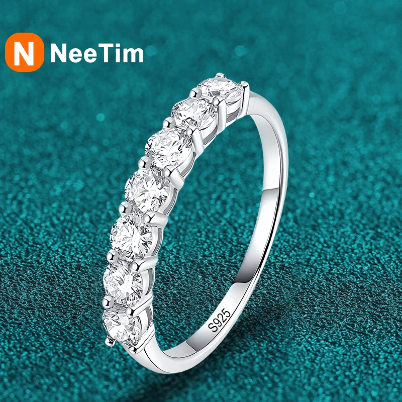 NeeTim Full Moissanite Ring for Women S925 Sterling Silver with White Gold Plated Wedding Bridal Band Rings Sparkling Jewelry