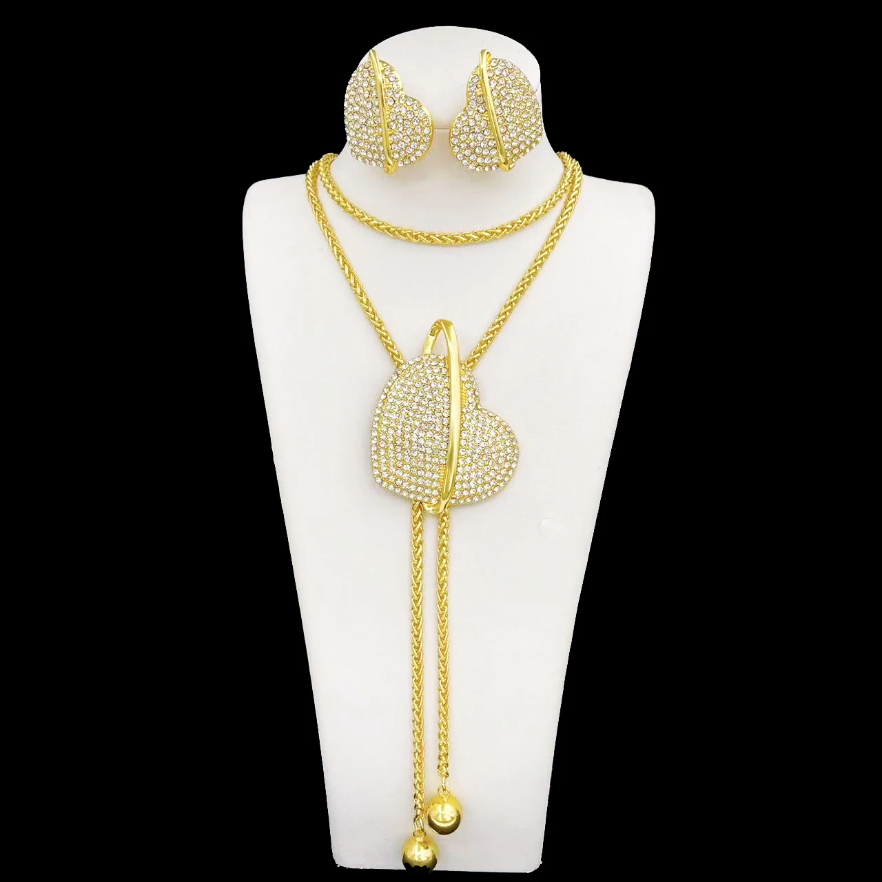 Gold Color Necklace Earrings Set For Women Unique Choker Pendant Earrings 3Pcs Set Jewelry Quality Accessories Free Shipping