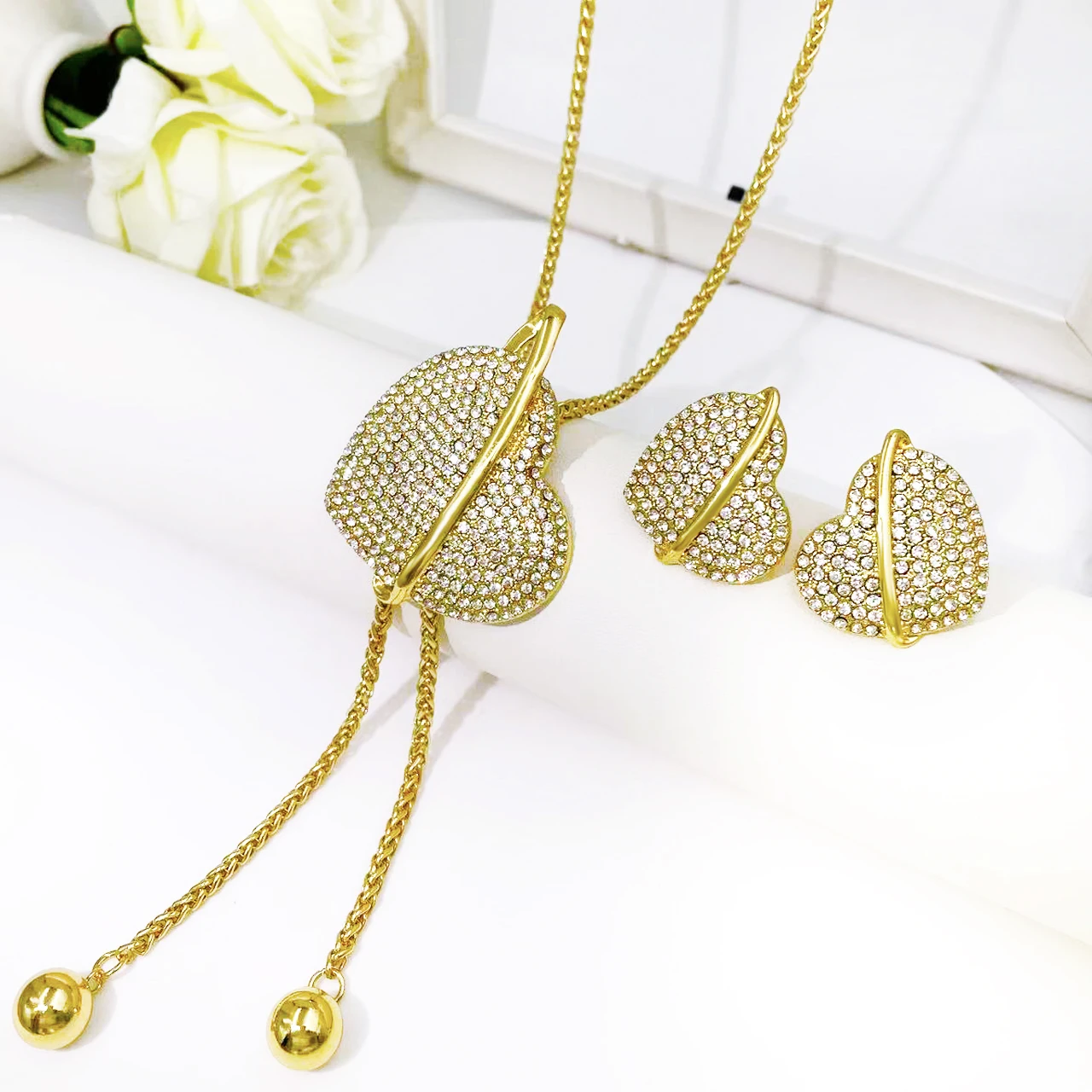Gold Color Necklace Earrings Set For Women Unique Choker Pendant Earrings 3Pcs Set Jewelry Quality Accessories Free Shipping