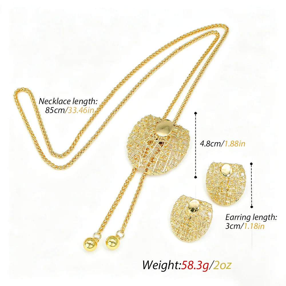 Gold Color Necklace Earrings Set For Women Unique Choker Pendant Earrings 3Pcs Set Jewelry Quality Accessories Free Shipping