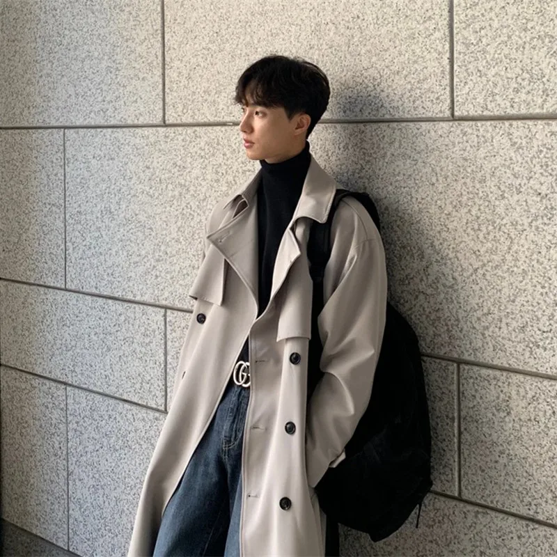Trench Coat Brand New Spring Trench Korean Men's Fashion Overcoat Male Long Windbreaker Streetwear Men Coat Outer Wear Clothing
