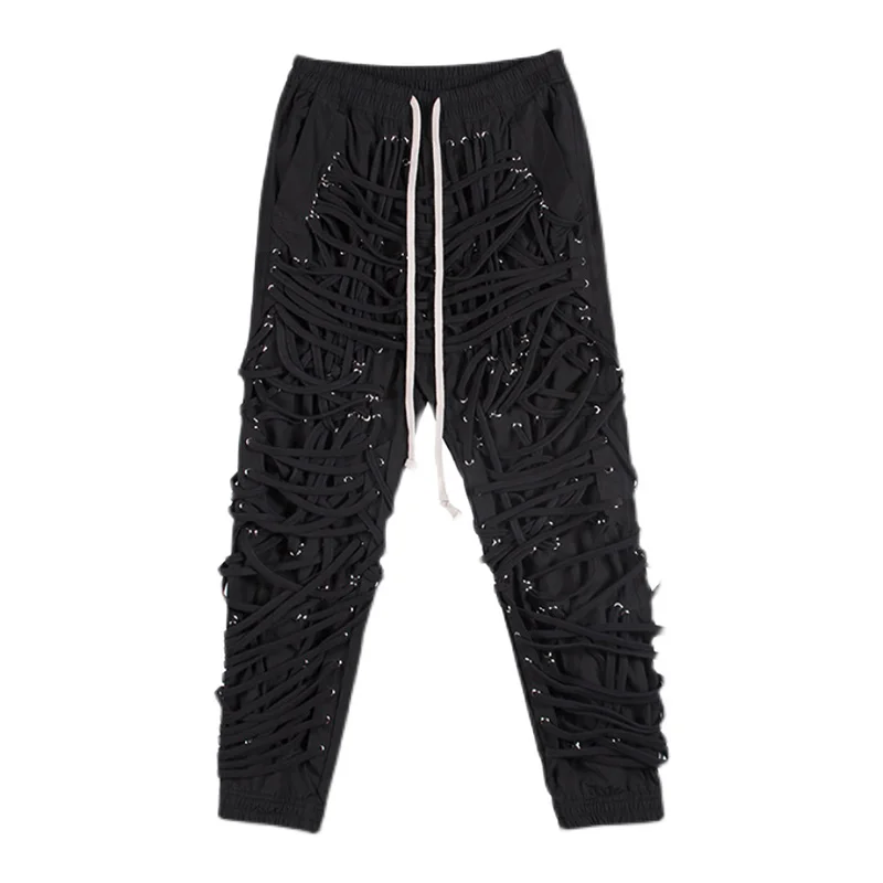 TWOTWINSTYLE Cross Black Pants For Women High Waist Bandage Casual Streetwear Trousers Female Fashion New Clothing 2024 Style