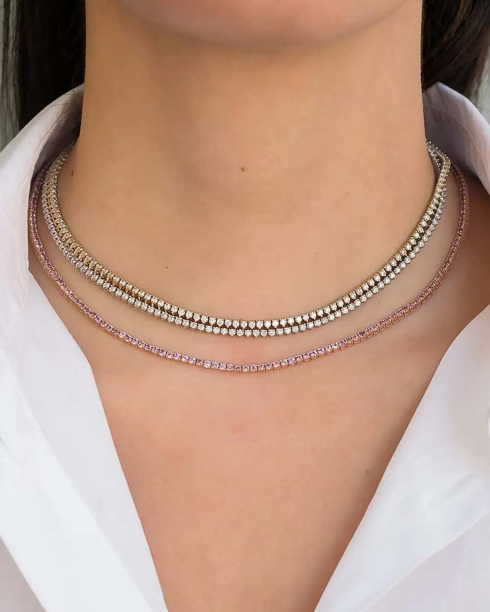 3MM 3 Prong CZ Tennis Chain Necklace For Women Iced Out Bling 5A Cubic Zirconia Classic Female Choker 16" 18"