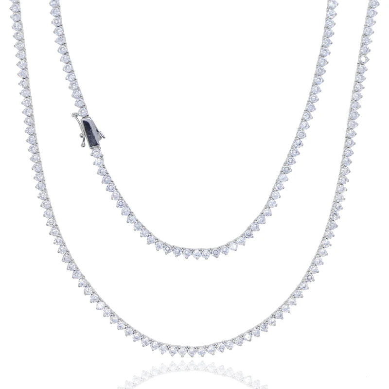 3MM 3 Prong CZ Tennis Chain Necklace For Women Iced Out Bling 5A Cubic Zirconia Classic Female Choker 16" 18"