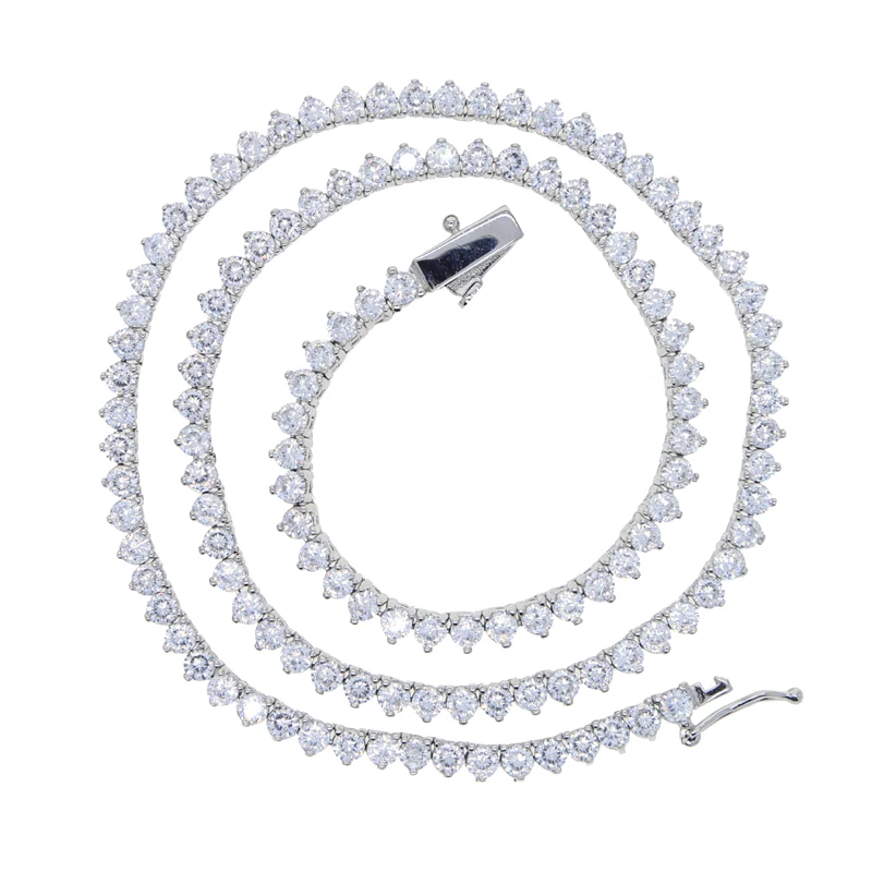 3MM 3 Prong CZ Tennis Chain Necklace For Women Iced Out Bling 5A Cubic Zirconia Classic Female Choker 16" 18"