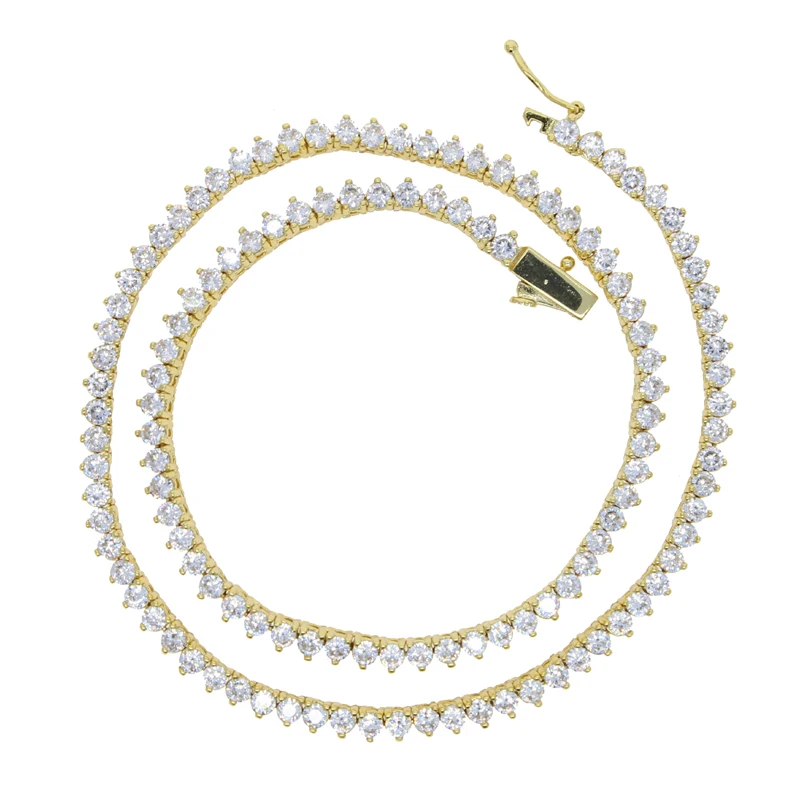 3MM 3 Prong CZ Tennis Chain Necklace For Women Iced Out Bling 5A Cubic Zirconia Classic Female Choker 16" 18"