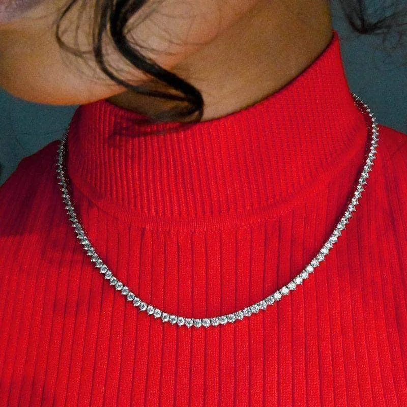 3MM 3 Prong CZ Tennis Chain Necklace For Women Iced Out Bling 5A Cubic Zirconia Classic Female Choker 16" 18"