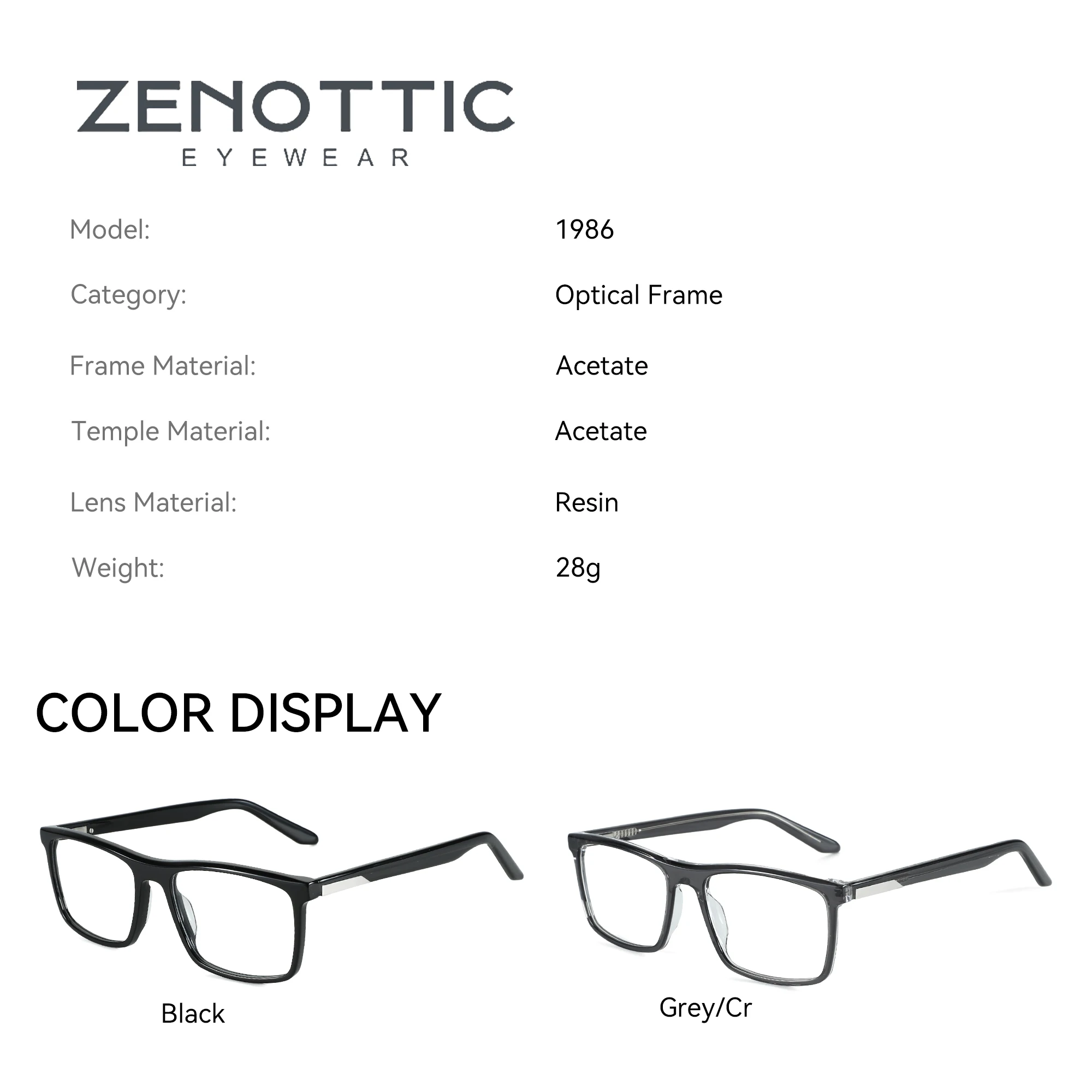 ZENOTTIC Trend Acetate Optical Glasses Large Frame Square Solid Splicing Eyewear Fashion Non-Prescription Eyeglasses 1986