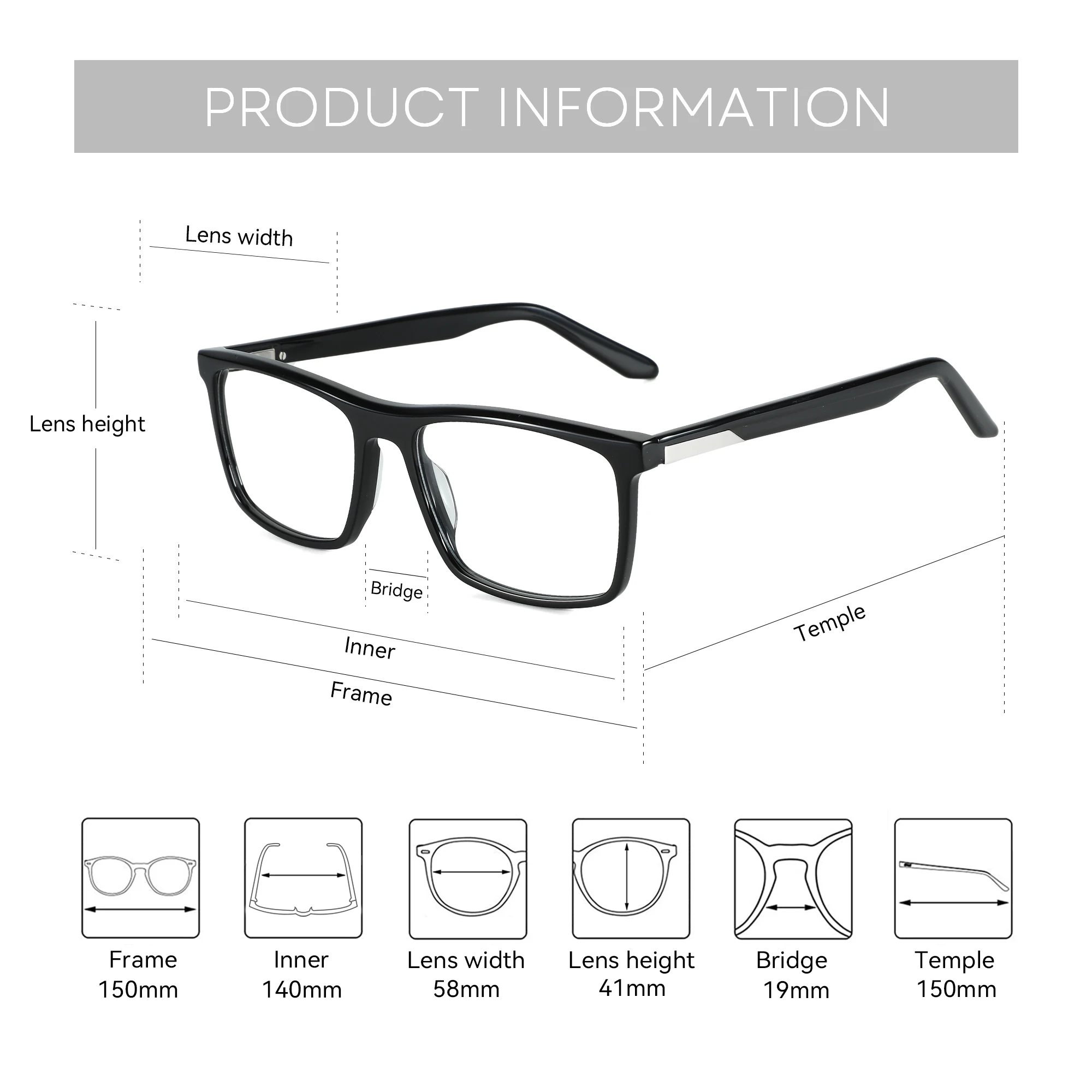 ZENOTTIC Trend Acetate Optical Glasses Large Frame Square Solid Splicing Eyewear Fashion Non-Prescription Eyeglasses 1986