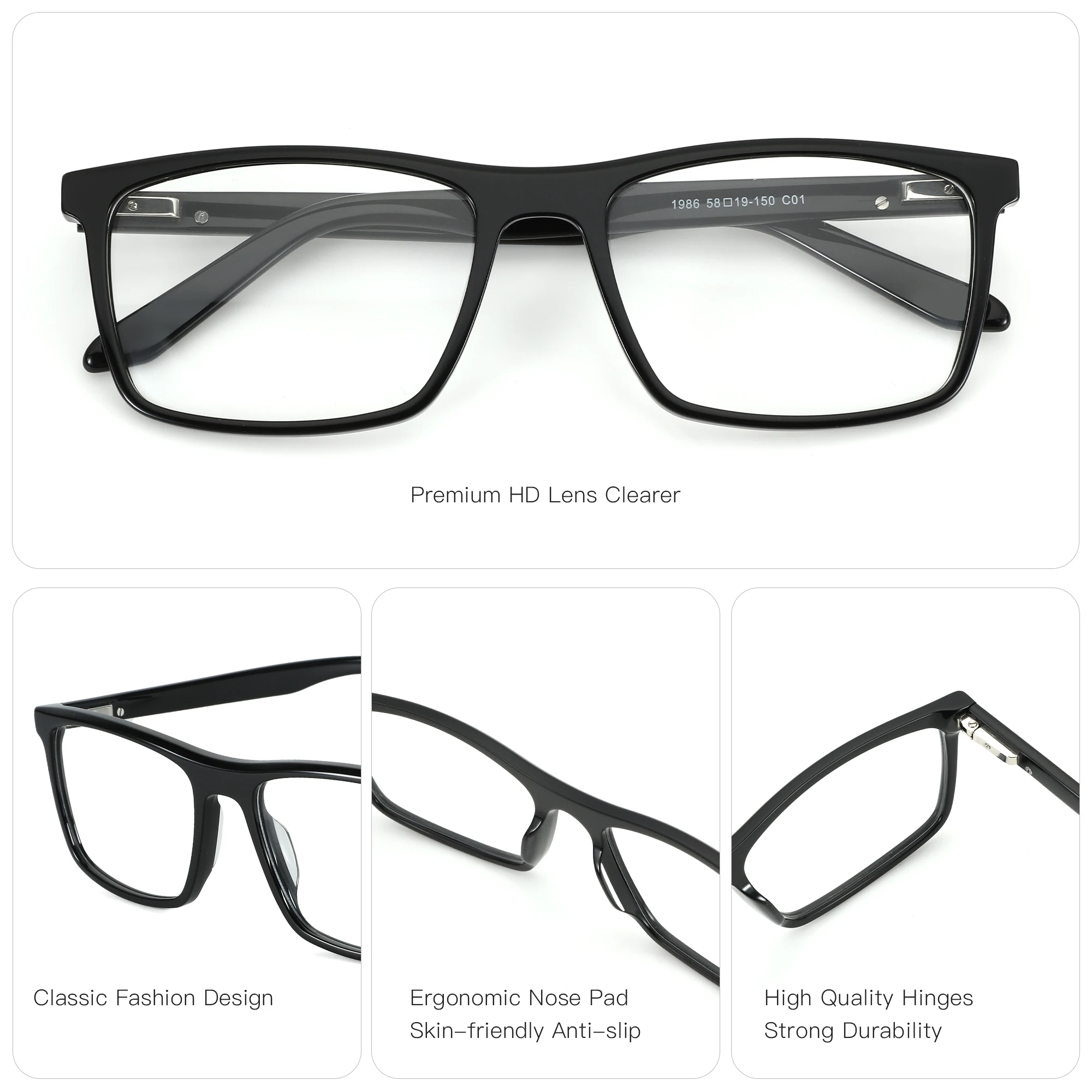 ZENOTTIC Trend Acetate Optical Glasses Large Frame Square Solid Splicing Eyewear Fashion Non-Prescription Eyeglasses 1986