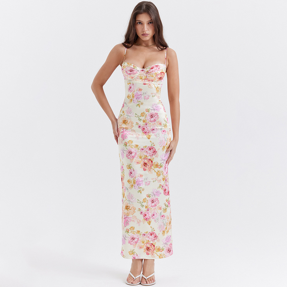 Suninheart Summer Spaghetti Strap Floral Print Party Dresses Elegant Maxi Bodycon Wedding Guest Holiday Dress New In Dress 2023