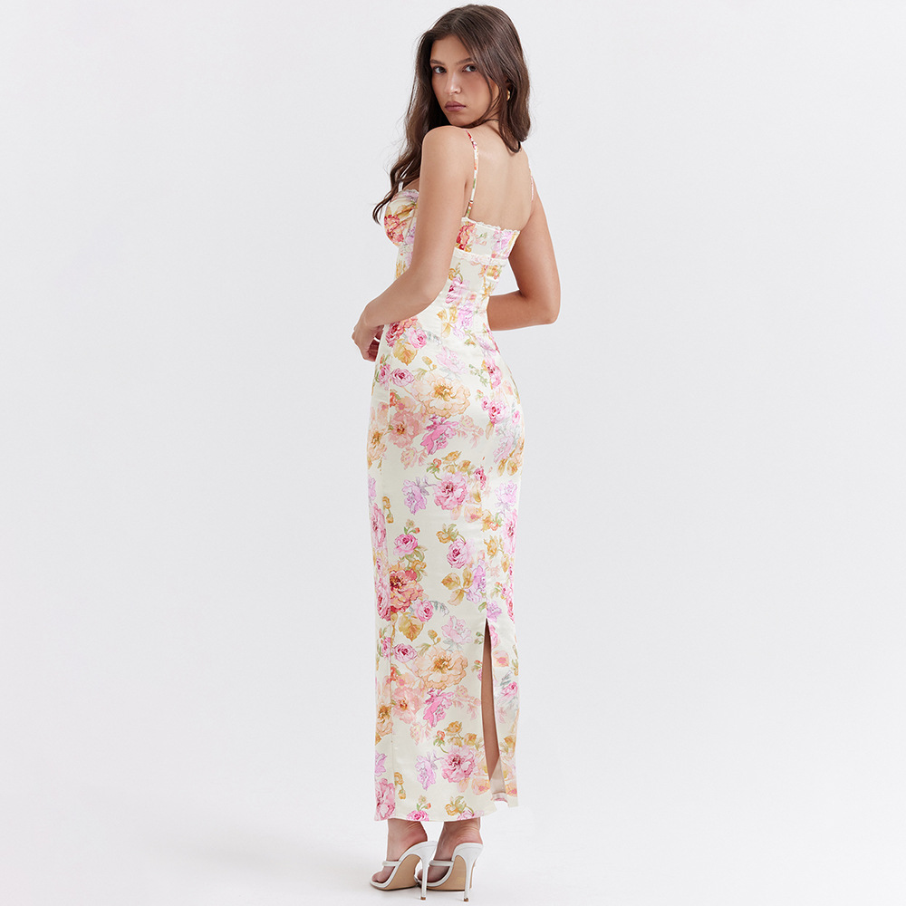 Suninheart Summer Spaghetti Strap Floral Print Party Dresses Elegant Maxi Bodycon Wedding Guest Holiday Dress New In Dress 2023