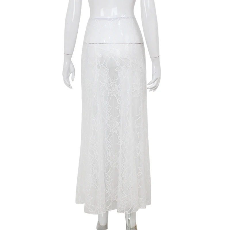 CNYISHE Lace Sheer Elegant A-Line Sexy Club Women Long Skirts Summer/Spring Skinny High Waist Fashion Casual Sea Holiday Female