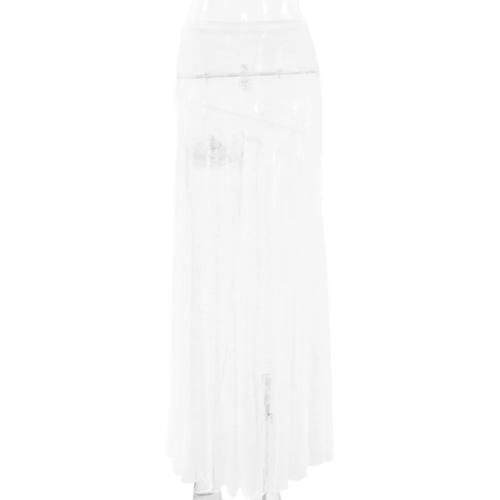 CNYISHE Lace Sheer Elegant A-Line Sexy Club Women Long Skirts Summer/Spring Skinny High Waist Fashion Casual Sea Holiday Female