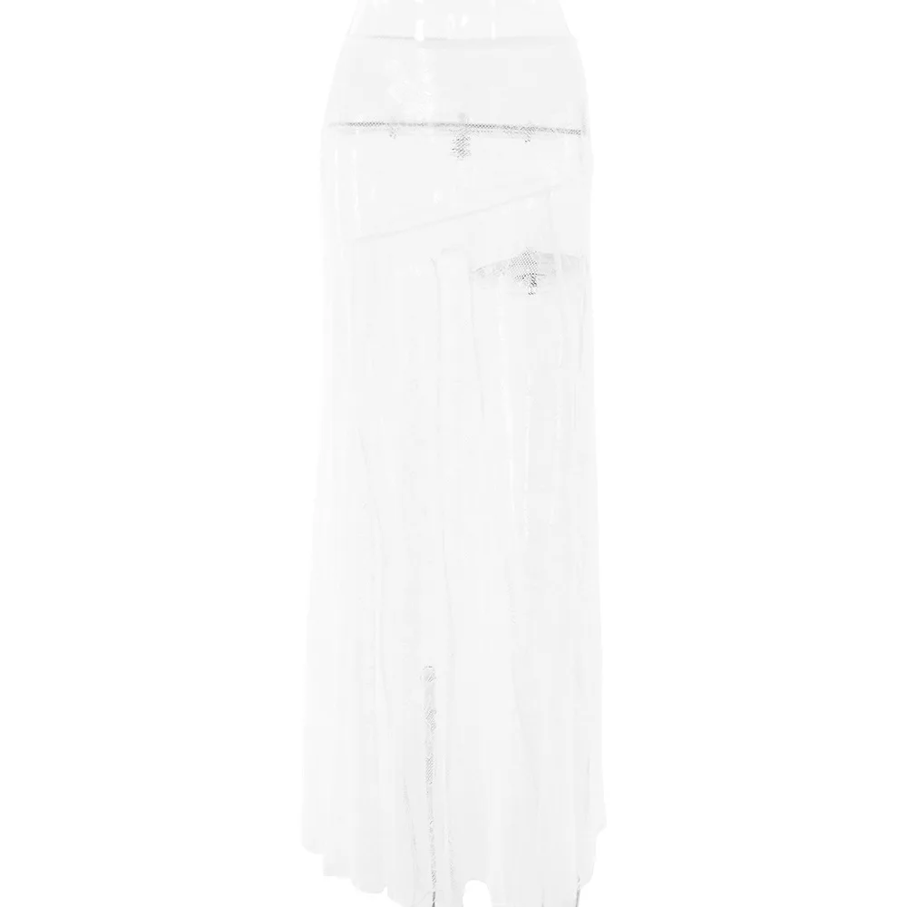 CNYISHE Lace Sheer Elegant A-Line Sexy Club Women Long Skirts Summer/Spring Skinny High Waist Fashion Casual Sea Holiday Female