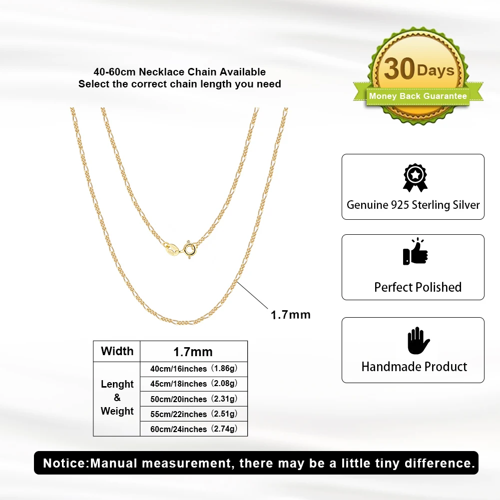 ORSA JEWELS 14K Gold 925 Sterling Silver Diamond-Cut Figaro Link Chain Necklace for Women Classic Necklace Party Jewelry SC27