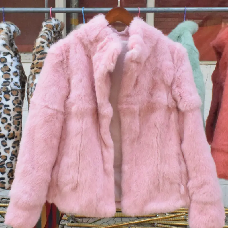 QUEENTINA Real Rabbit Fur Coat Woman Luxury Fashion Leather Autumn Winter Jacket Whole Skin 2023 For Female Natural Feather