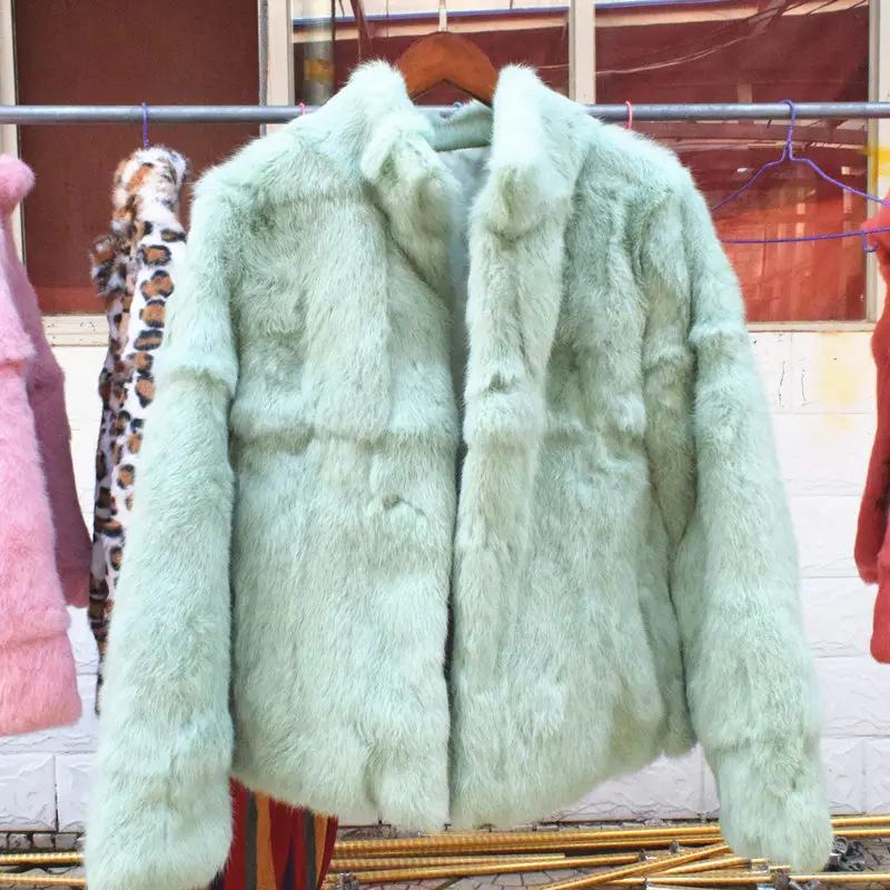 QUEENTINA Real Rabbit Fur Coat Woman Luxury Fashion Leather Autumn Winter Jacket Whole Skin 2023 For Female Natural Feather