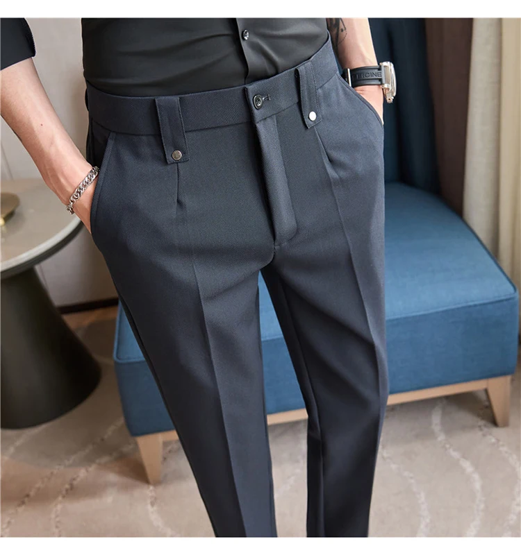 Mens Suit Pants 2026 Spring New British Style Elastic Waist Solid Casual Formal Dress Pants Slim Fit Trousers for Men Clothing