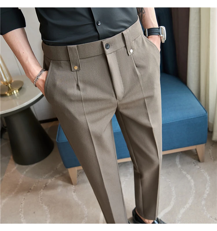Mens Suit Pants 2026 Spring New British Style Elastic Waist Solid Casual Formal Dress Pants Slim Fit Trousers for Men Clothing