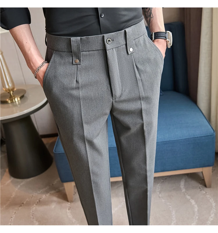 Mens Suit Pants 2026 Spring New British Style Elastic Waist Solid Casual Formal Dress Pants Slim Fit Trousers for Men Clothing