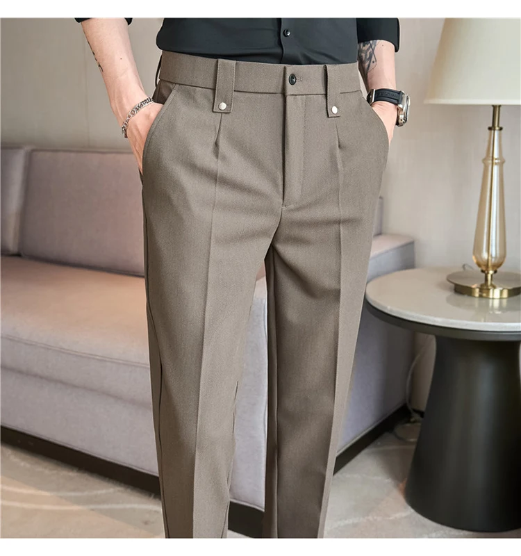 Mens Suit Pants 2026 Spring New British Style Elastic Waist Solid Casual Formal Dress Pants Slim Fit Trousers for Men Clothing
