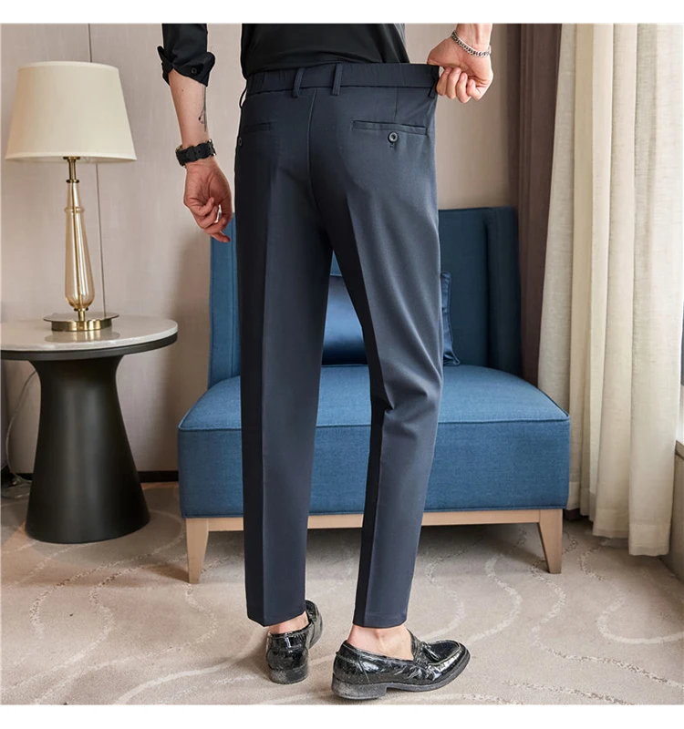 Mens Suit Pants 2026 Spring New British Style Elastic Waist Solid Casual Formal Dress Pants Slim Fit Trousers for Men Clothing
