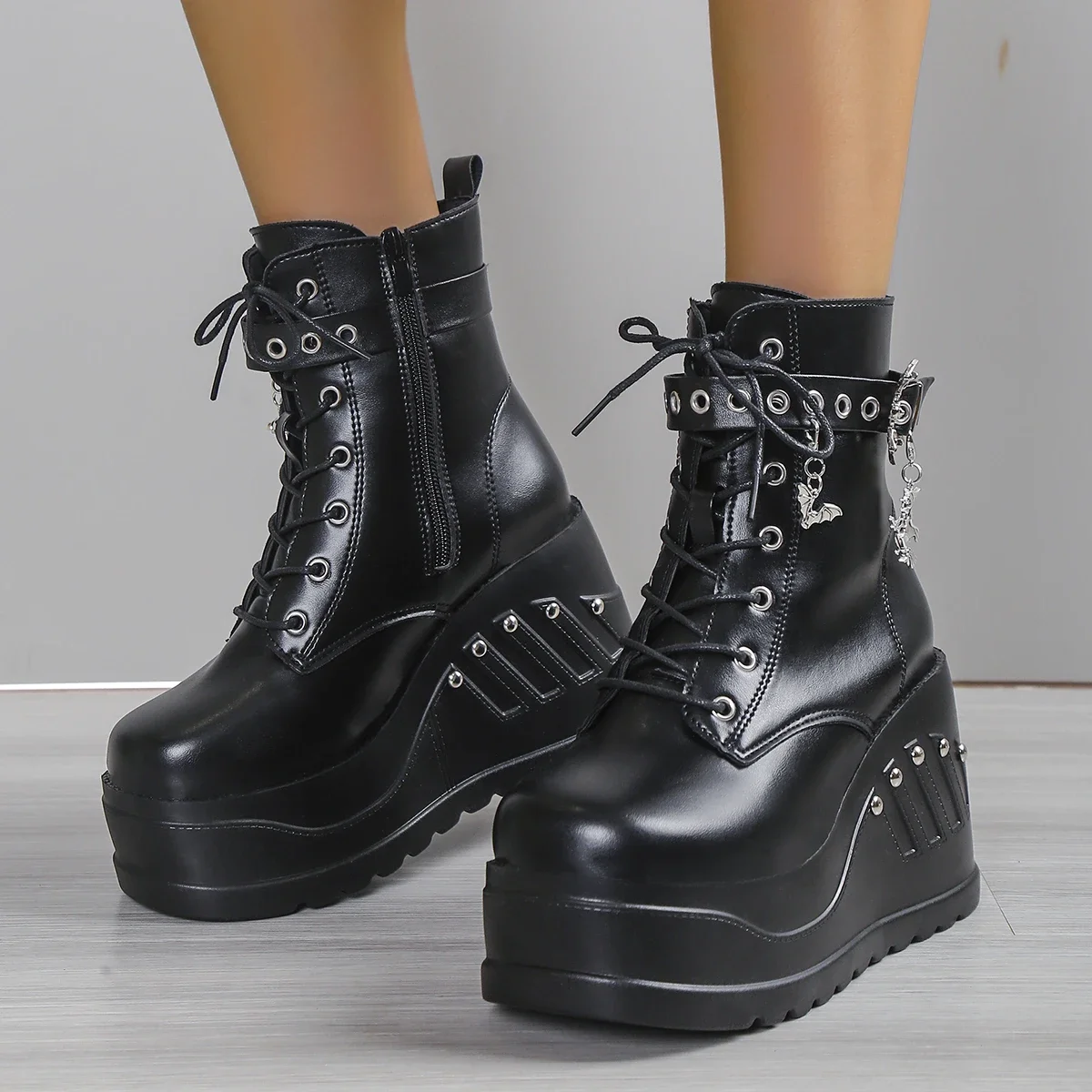 2024 New Boots for Women Fashion Hot Sale Punk Goth Platform Heels Wedge Women's Boots Casual Goth Punk Size 43 Women's Shoes