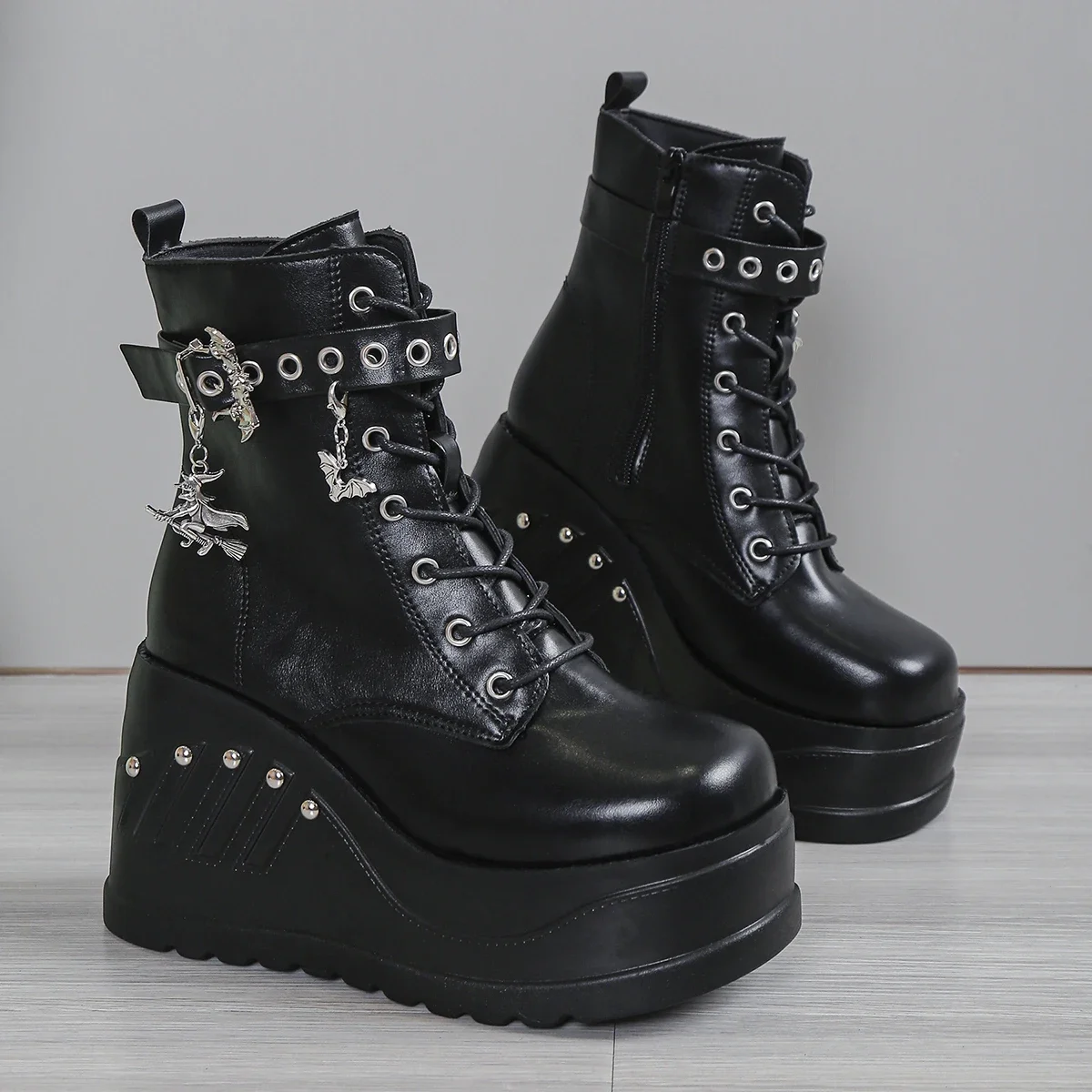 2024 New Boots for Women Fashion Hot Sale Punk Goth Platform Heels Wedge Women's Boots Casual Goth Punk Size 43 Women's Shoes