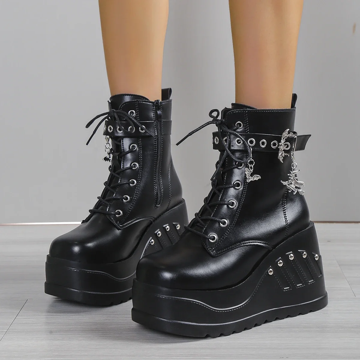 2024 New Boots for Women Fashion Hot Sale Punk Goth Platform Heels Wedge Women's Boots Casual Goth Punk Size 43 Women's Shoes