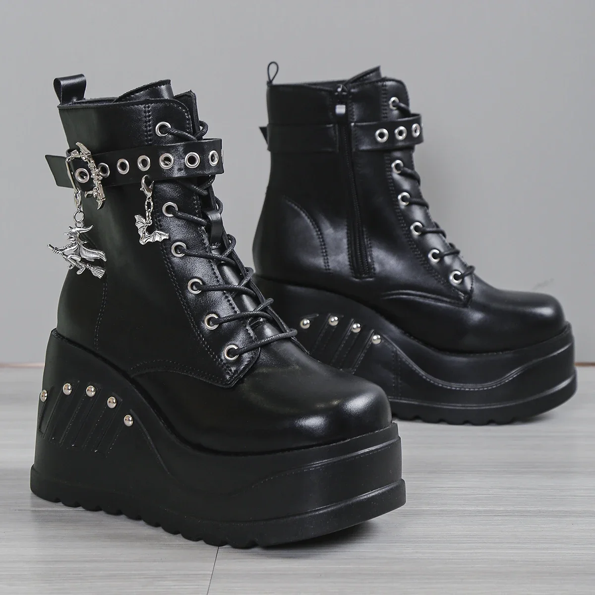 2024 New Boots for Women Fashion Hot Sale Punk Goth Platform Heels Wedge Women's Boots Casual Goth Punk Size 43 Women's Shoes