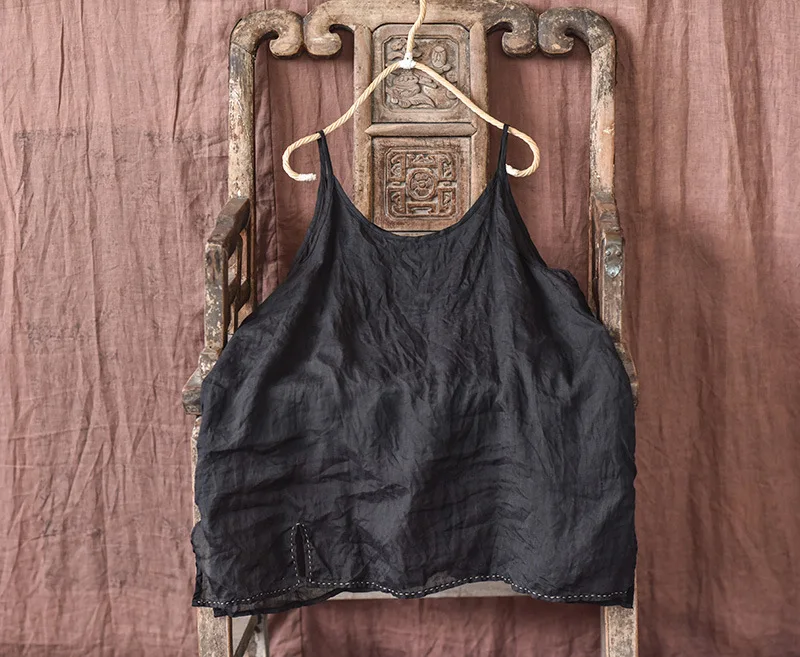 Women Loose Thin Cool Ramie Camis Female Solid Color Summer Sleeveless Top Mujer Ladies Vintage Spaghetti Strap Camis Tank