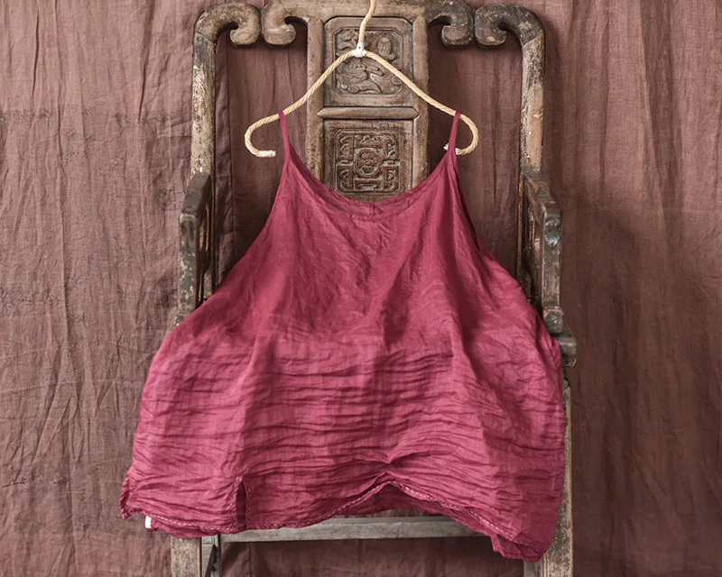 Women Loose Thin Cool Ramie Camis Female Solid Color Summer Sleeveless Top Mujer Ladies Vintage Spaghetti Strap Camis Tank