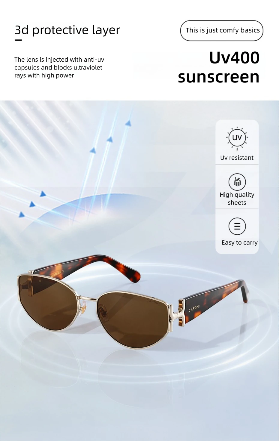 CAPONI Luxury Women Polarized Sunglasses Vintage Acetate Outdoor Original Design Eyewear UV400 Protection Brown Shade CP34020