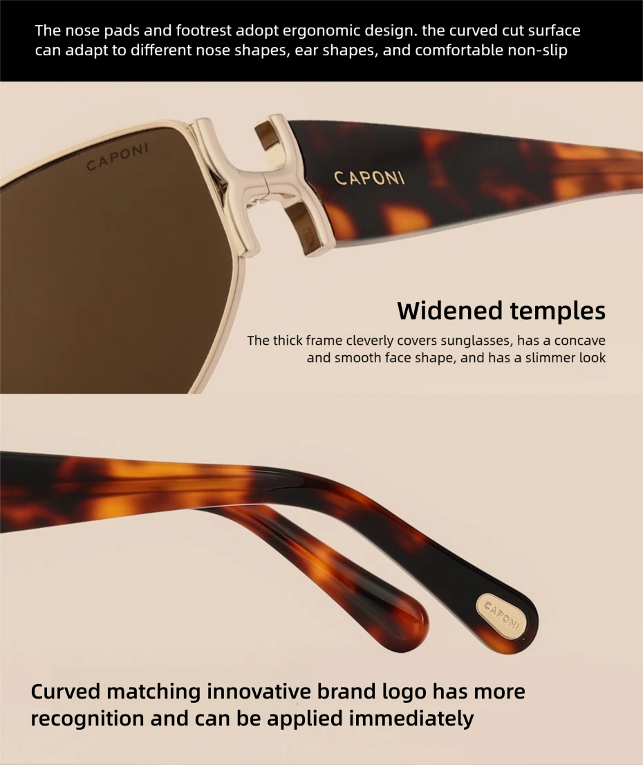 CAPONI Luxury Women Polarized Sunglasses Vintage Acetate Outdoor Original Design Eyewear UV400 Protection Brown Shade CP34020