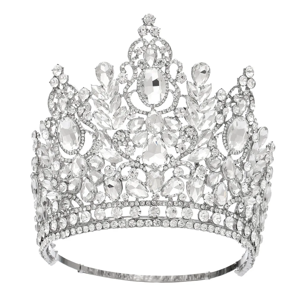 New Baroque Miss Universe Big Round Crown Luxury High Royal Queen Wedding Crowns Crystal Banquet Tiaras Costume Hair Accessories