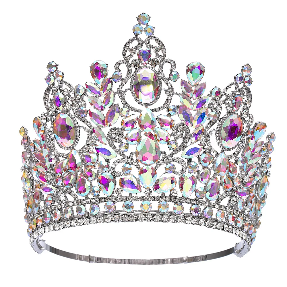 New Baroque Miss Universe Big Round Crown Luxury High Royal Queen Wedding Crowns Crystal Banquet Tiaras Costume Hair Accessories
