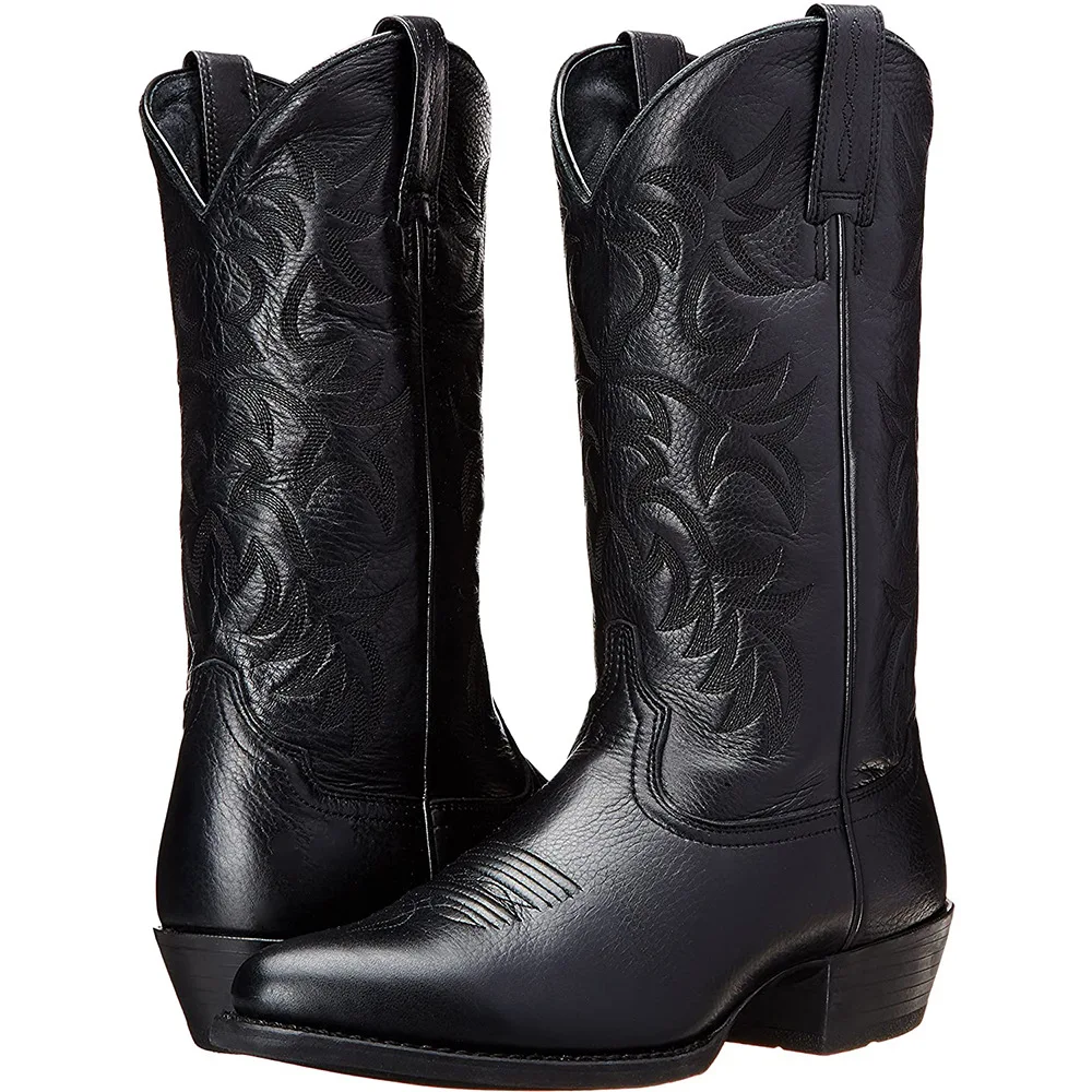 Mid-calf Western Boots Men Black Brown Cowboy Boots Handmade Leather Shoes New Punk Man Women Unisex Riding Boots