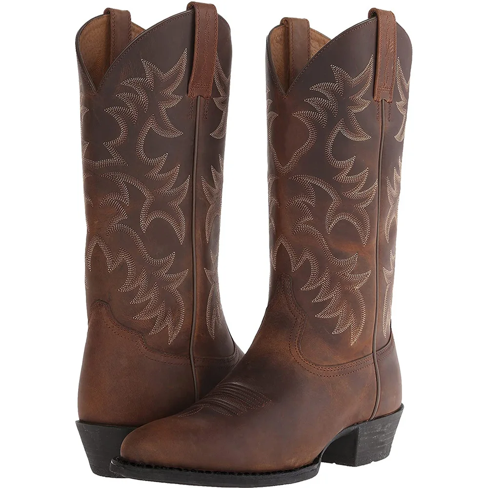 Mid-calf Western Boots Men Black Brown Cowboy Boots Handmade Leather Shoes New Punk Man Women Unisex Riding Boots