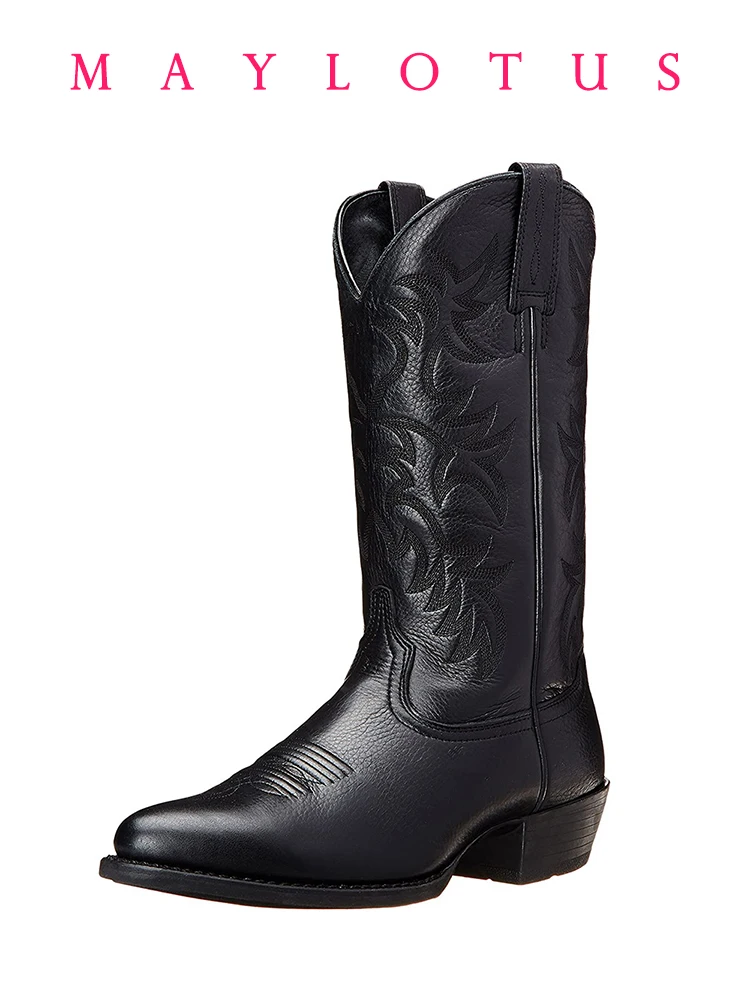 Mid-calf Western Boots Men Black Brown Cowboy Boots Handmade Leather Shoes New Punk Man Women Unisex Riding Boots