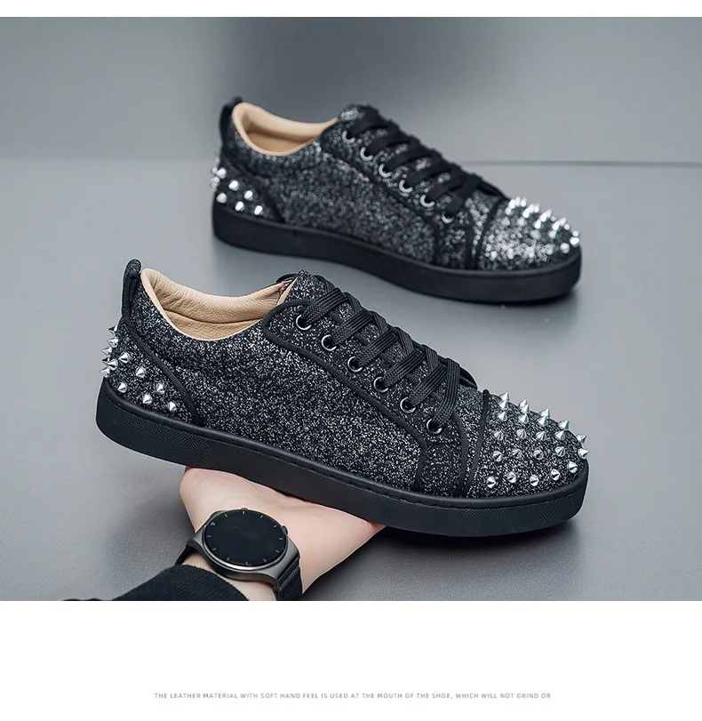 New Street Personality Skate Shoes Men Trend Sneakers Tapered Rivets Casual Studded Trainers Fashion Punk Hip Hop Shoes Man Boy