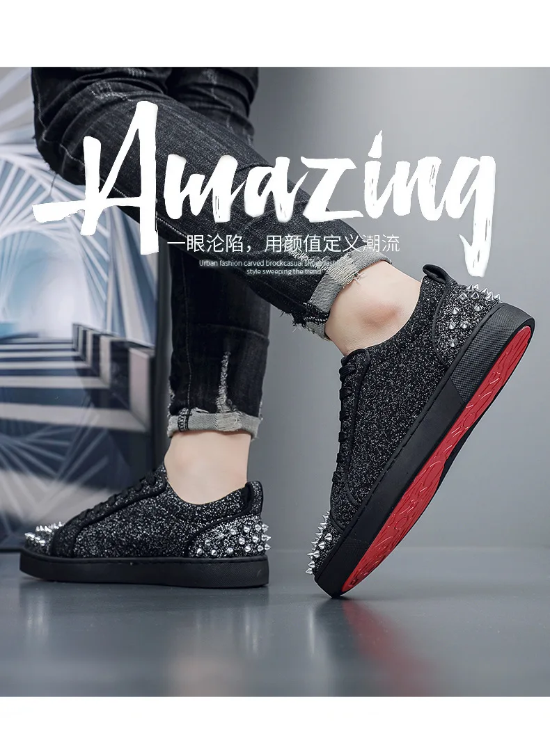 New Street Personality Skate Shoes Men Trend Sneakers Tapered Rivets Casual Studded Trainers Fashion Punk Hip Hop Shoes Man Boy