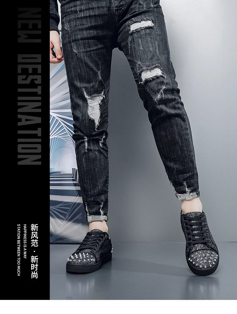 New Street Personality Skate Shoes Men Trend Sneakers Tapered Rivets Casual Studded Trainers Fashion Punk Hip Hop Shoes Man Boy